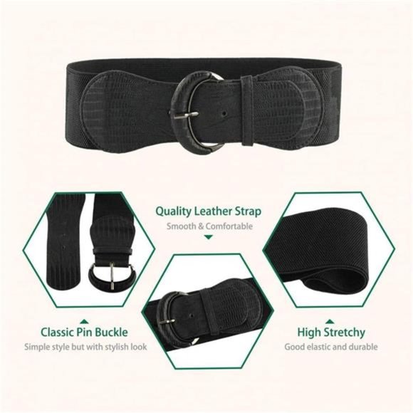 HinyBoeh Elastic Wide Belt PU Leather Stretchy Dress Belt, Vintage Wide Belt main image 6
